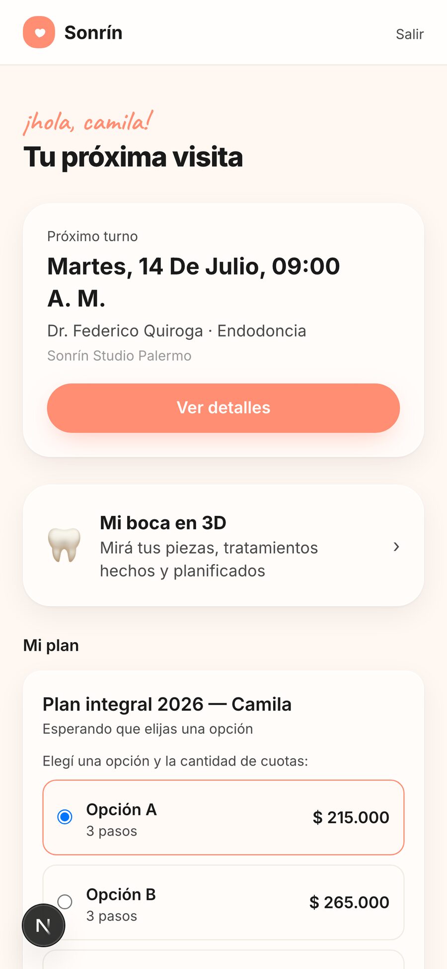 Portal del paciente en el celular de Sonrín